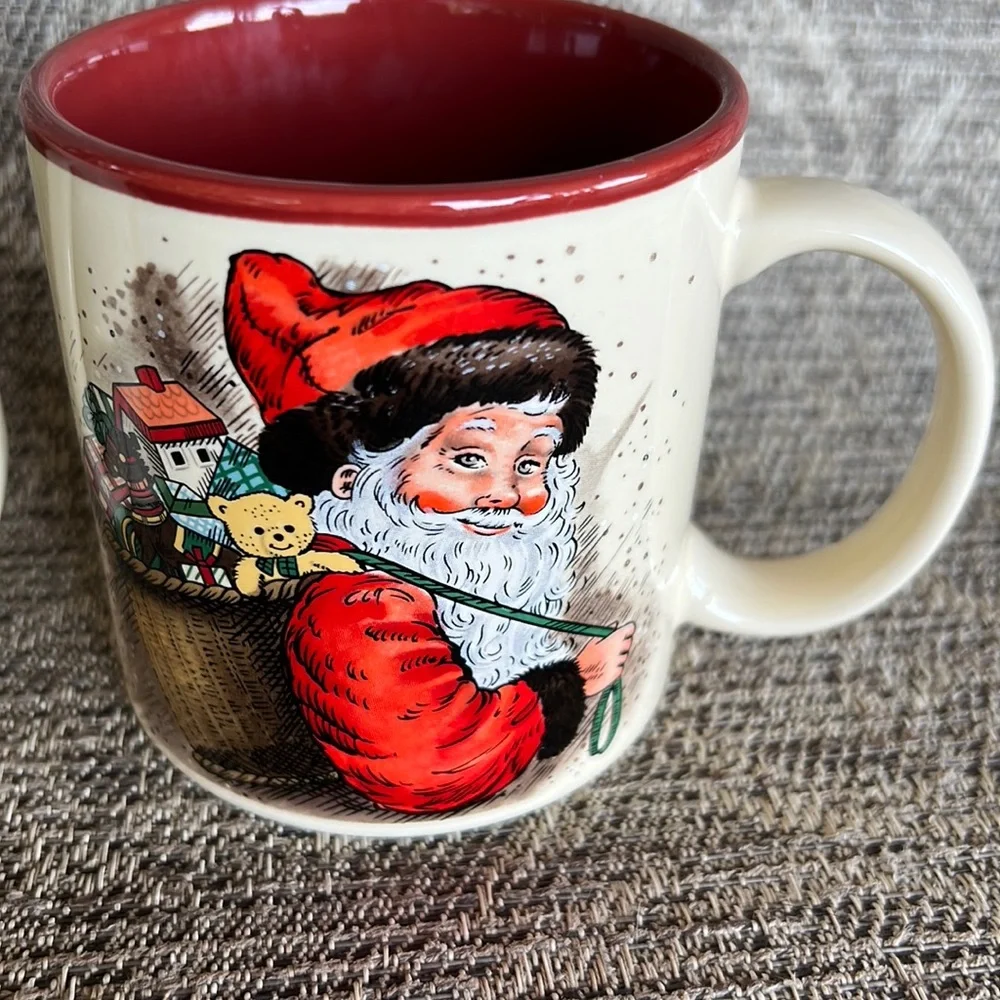 Vintage 1980's Santa coffee mugs. Set of 2